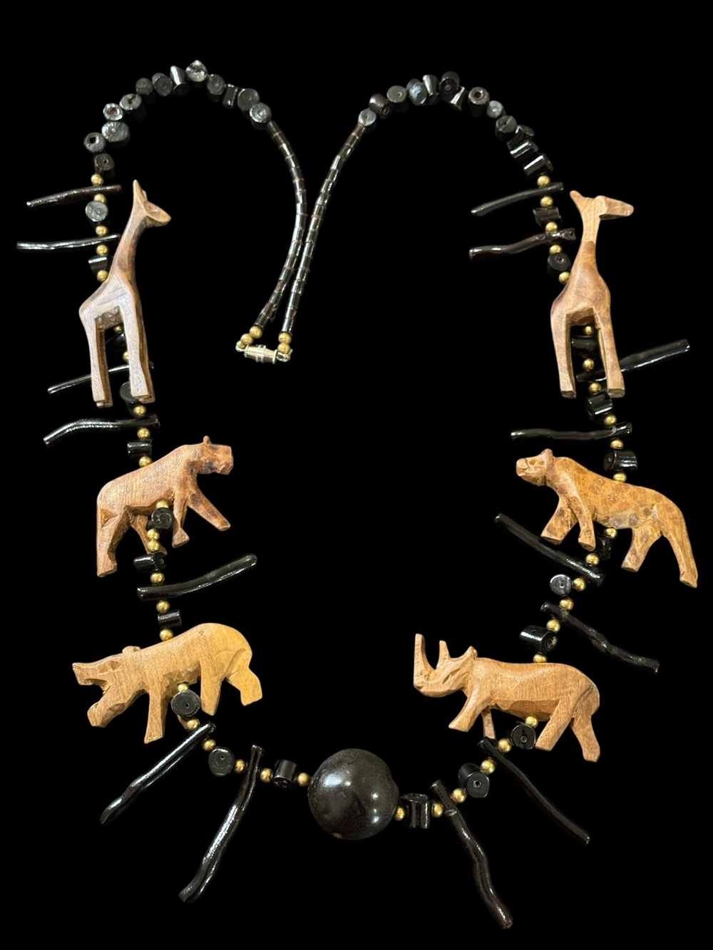 Vintage African Safari Animal Wood Necklace